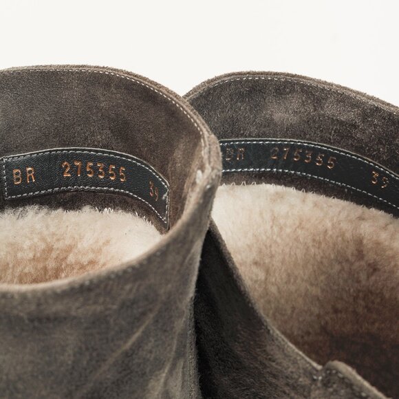 Yves Saint Laurent Grey Suede Shearling Platform Wedge Boot - Picture 9 of 10